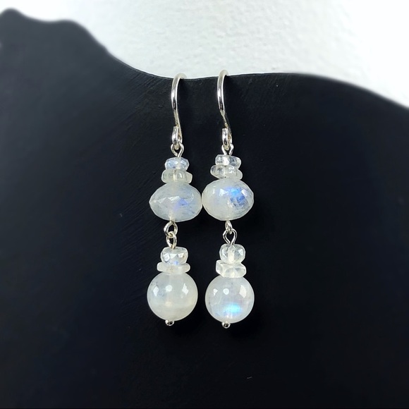 Hand Made Moonstone Silver Earrings - Picture 3 of 4